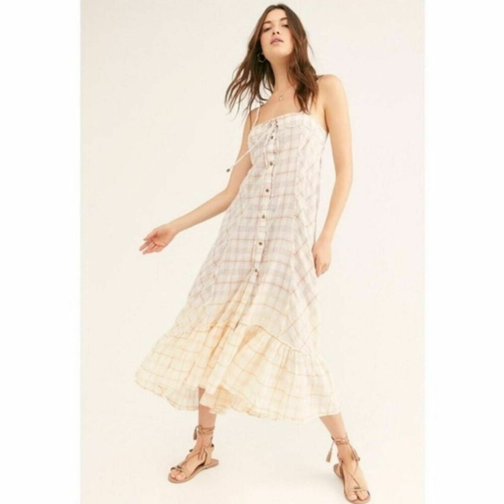 NEW FREE PEOPLE WE THE FREE PLAID CITY MAXI DRESS, MEDIUM